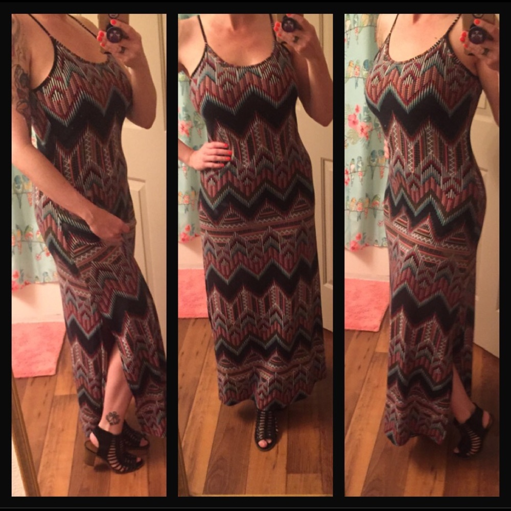 💟 Black boho print maxi with double side slit
